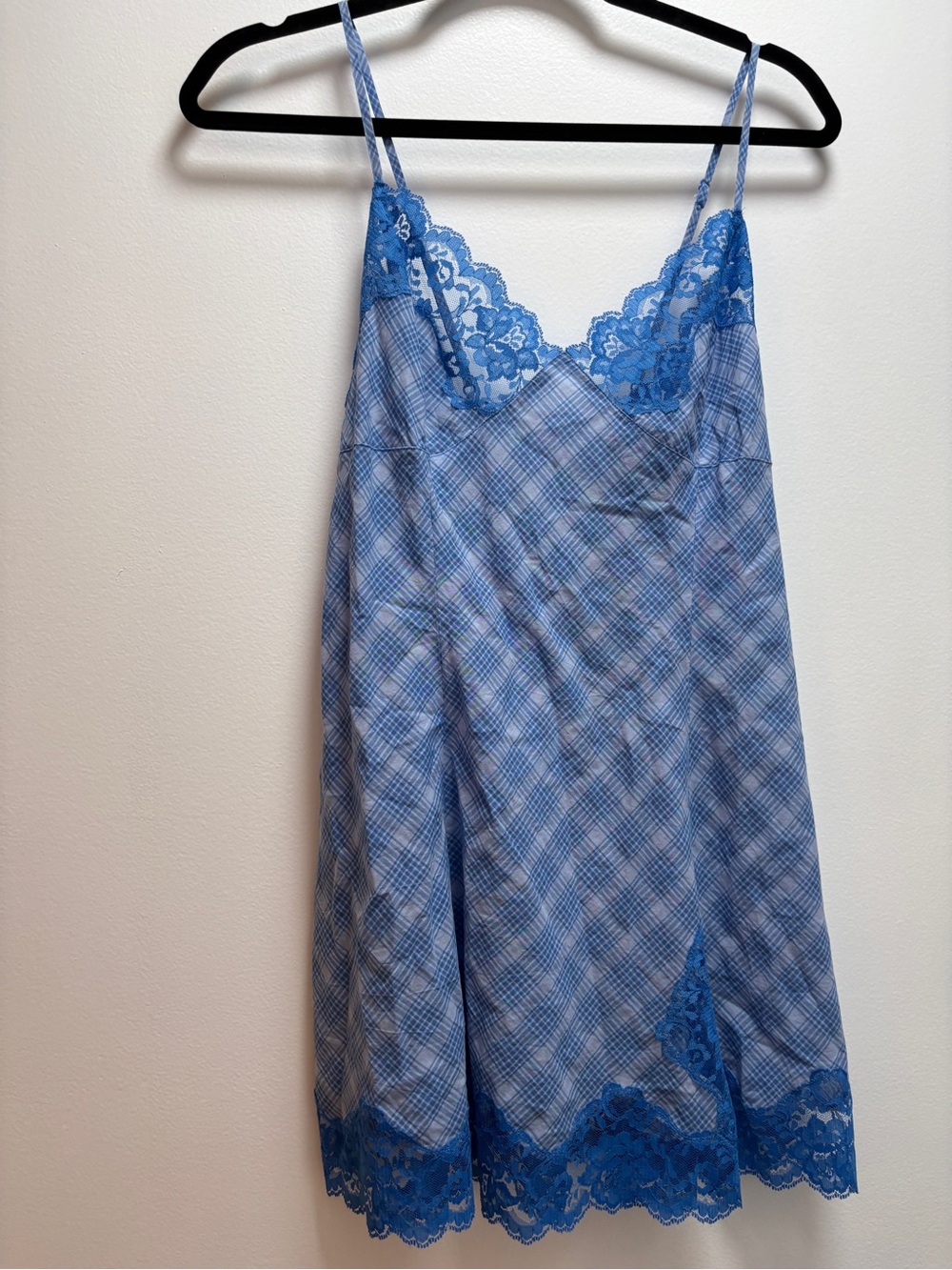 Victoria's Secret Y2K Light Blue Plaid Lace-Trim Slip Dress intimate